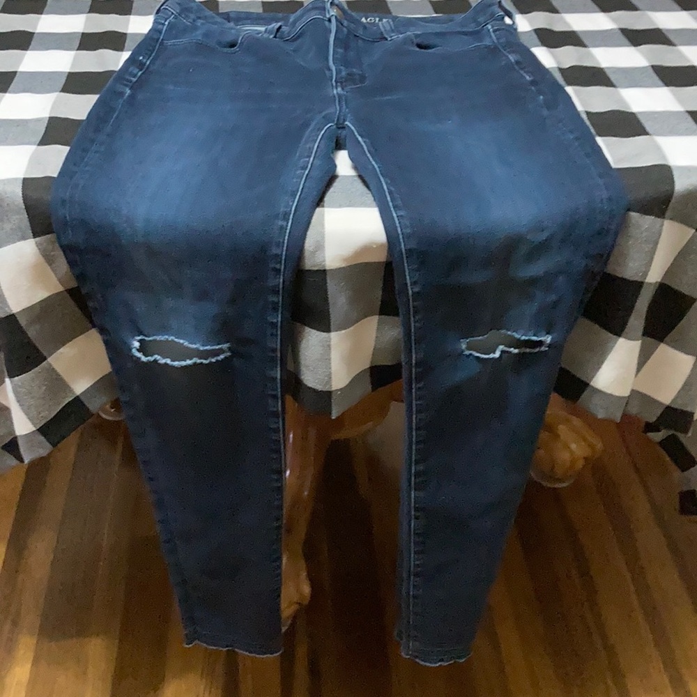 American Eagle Super Stretch X4 Hi-Rise Jegging Jeans 8 x 28.5 Dark Ripped